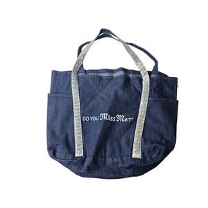 MISS ME Blue Denim Jean Silver Bling Sequin Shopping Tote Top Handle Bag
